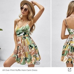 All over print ruffle trim cami dress